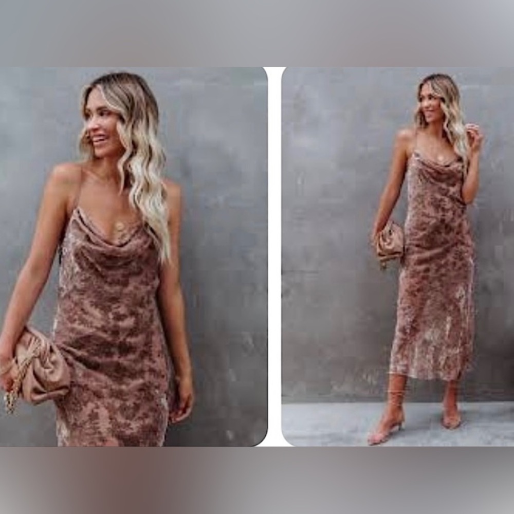 Tobia Taupe Velvet Midi Dress